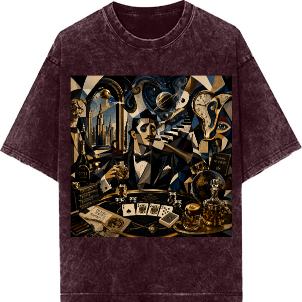Gentleman's Gambit Acid Wash Dapper Streetwear Graphic Artistic Cotton Tee For Men