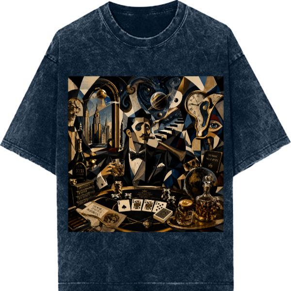 Gentleman's Gambit Acid Wash Dapper Streetwear Graphic Artistic Cotton Tee For Men