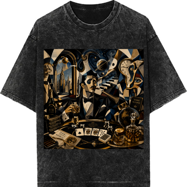 Gentleman's Gambit Acid Wash Dapper Streetwear Graphic Artistic Cotton Tee For Men
