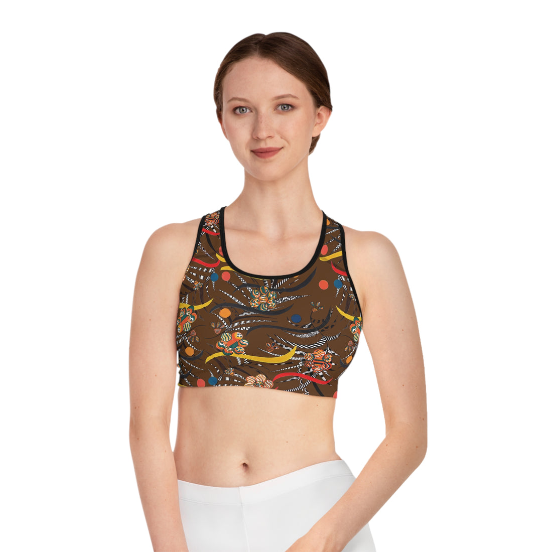 Brown Wilderness Print Racer Back (AOP) Sports Bra