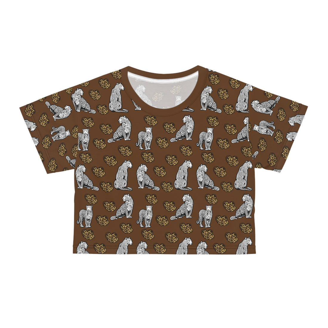 Brown Cheetah Hearts AOP Crop Tee