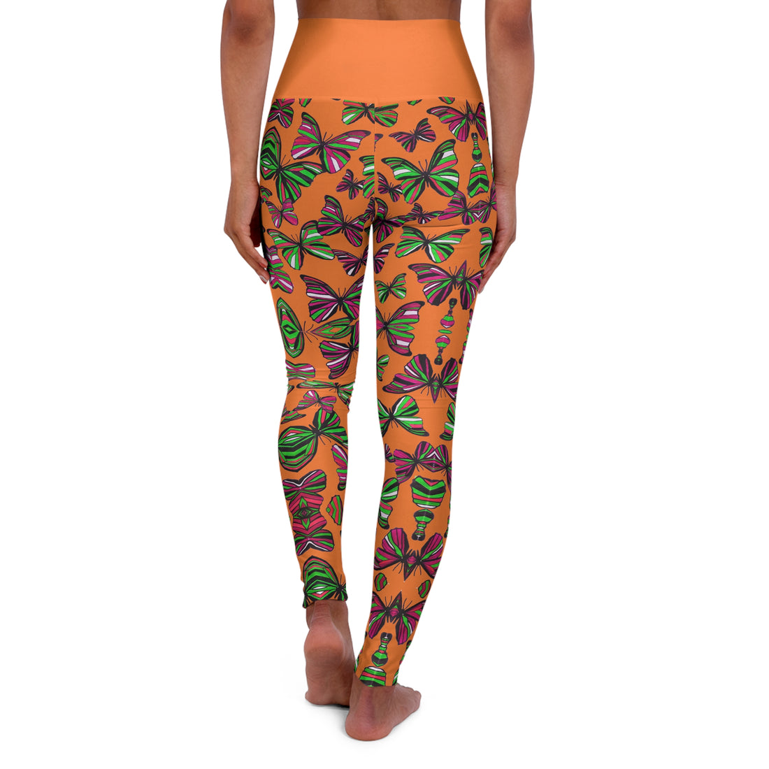 Peach Butterfly Kaleidoscope Yoga Leggings