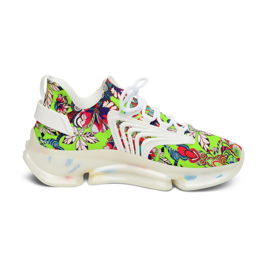 Lime Green Floral Pop OTT Women's Mesh Knit Sneakers