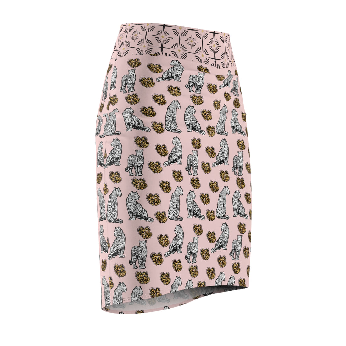 Pale Pink Cheetah Hearts Pencil Skirt