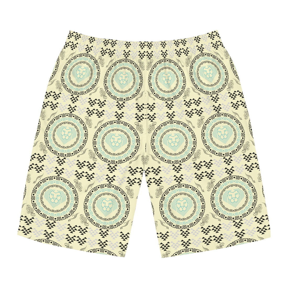 Cream Geo Lion Head Men's Board Shorts (AOP)