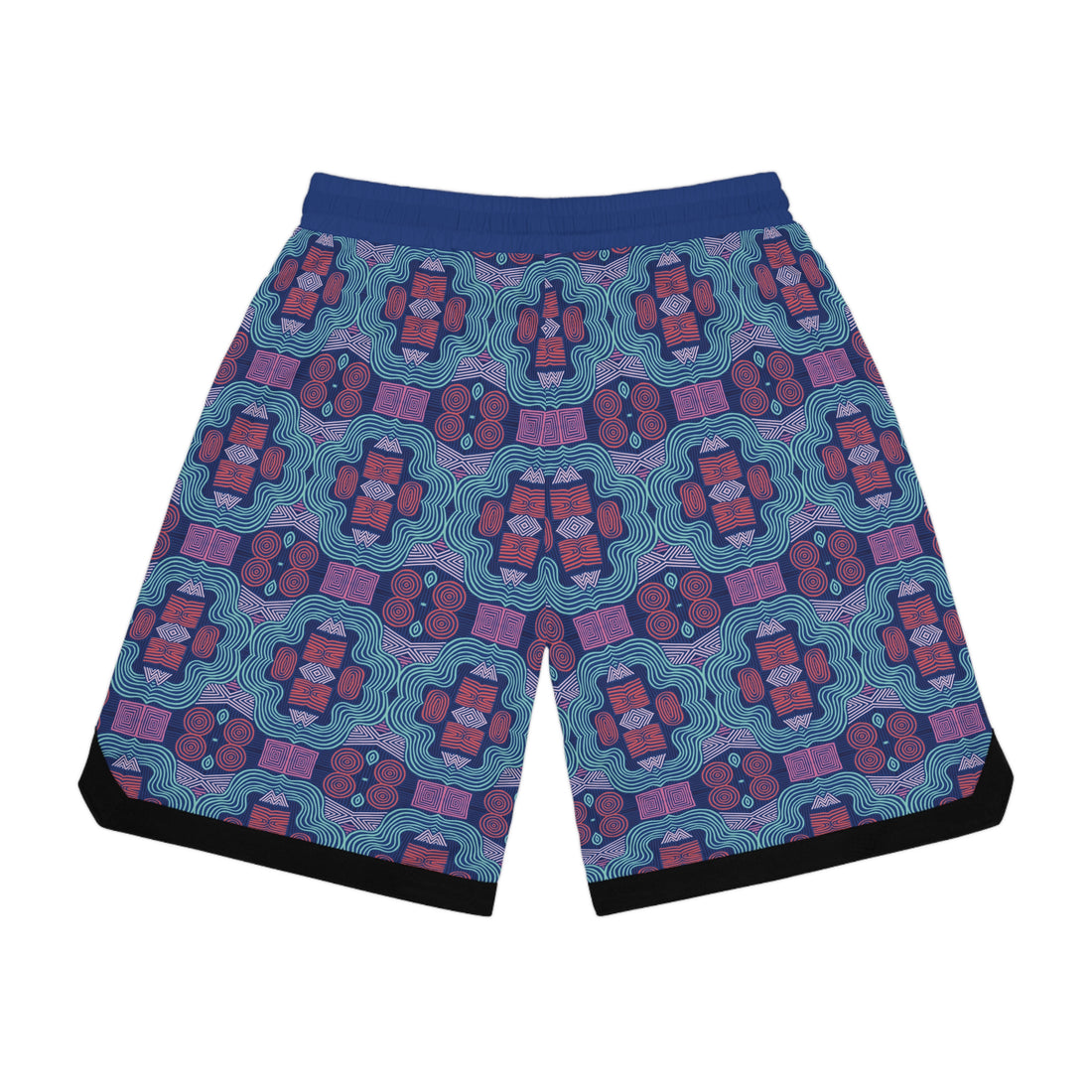 Blue Geometric Print Basketball Rib Shorts (AOP)