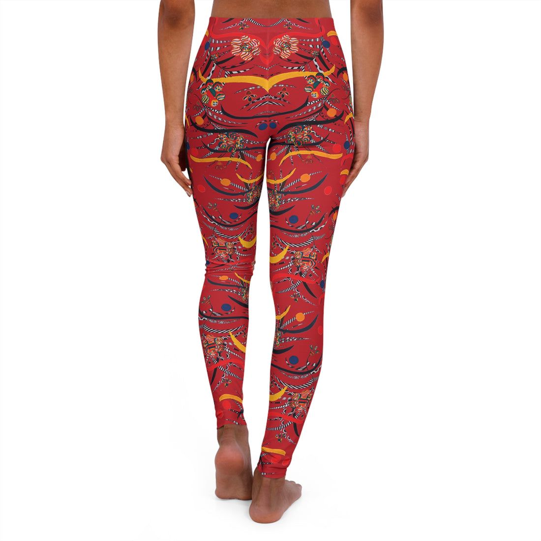 Deep Red Wilderness Print Spandex Leggings