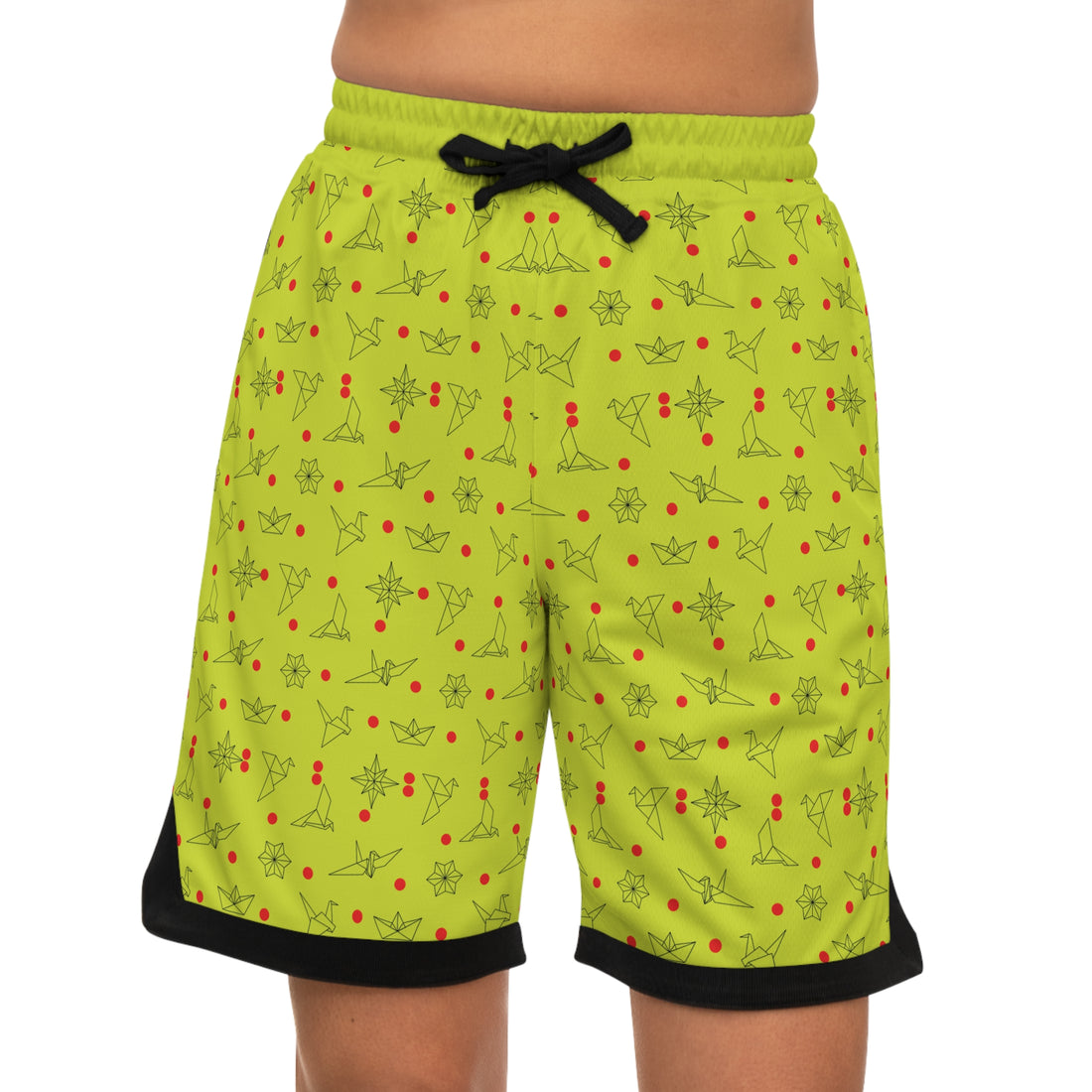 Lime Origami Basketball Rib Shorts (AOP)