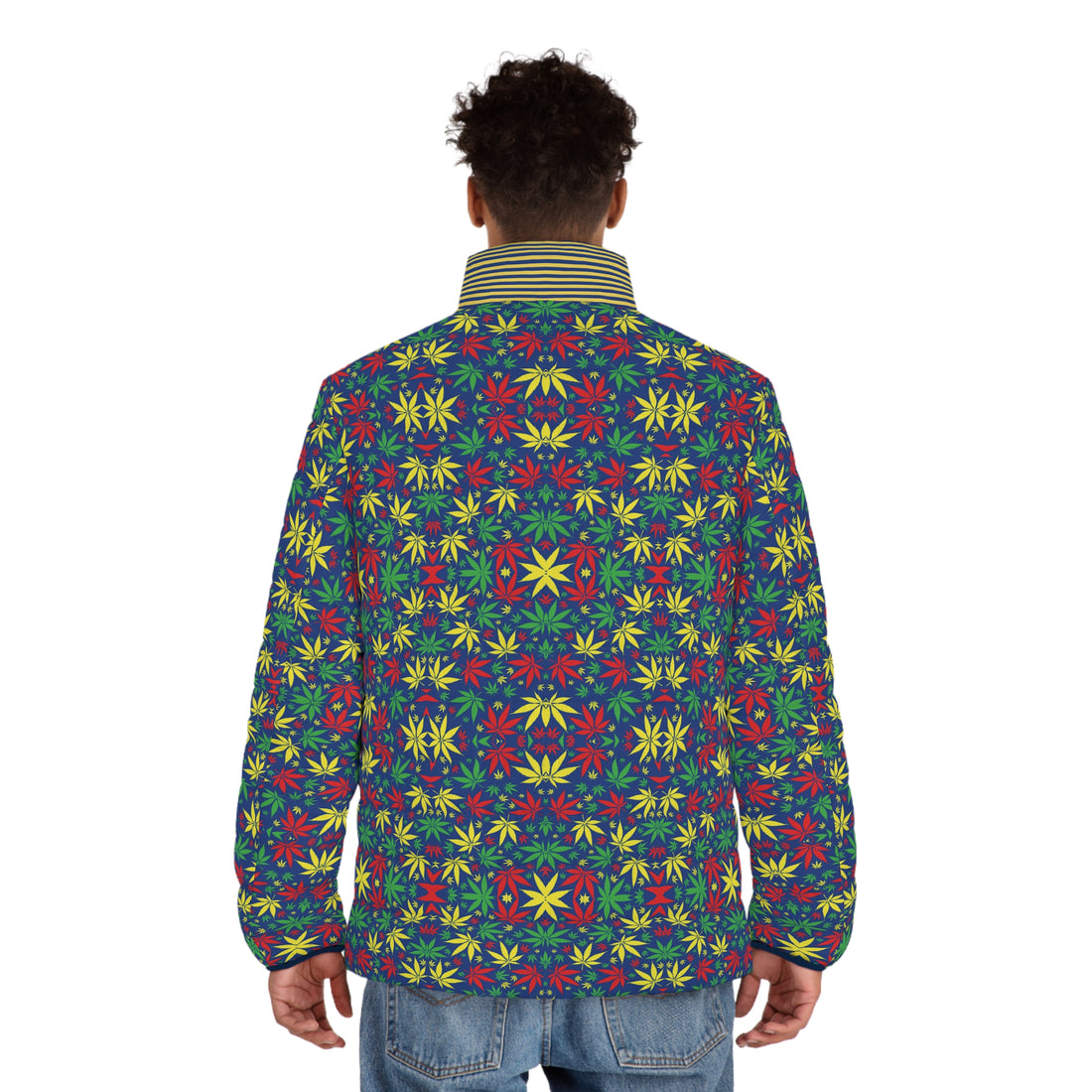 Blue Tropical Rasta Toned Men's Puffer Jacket