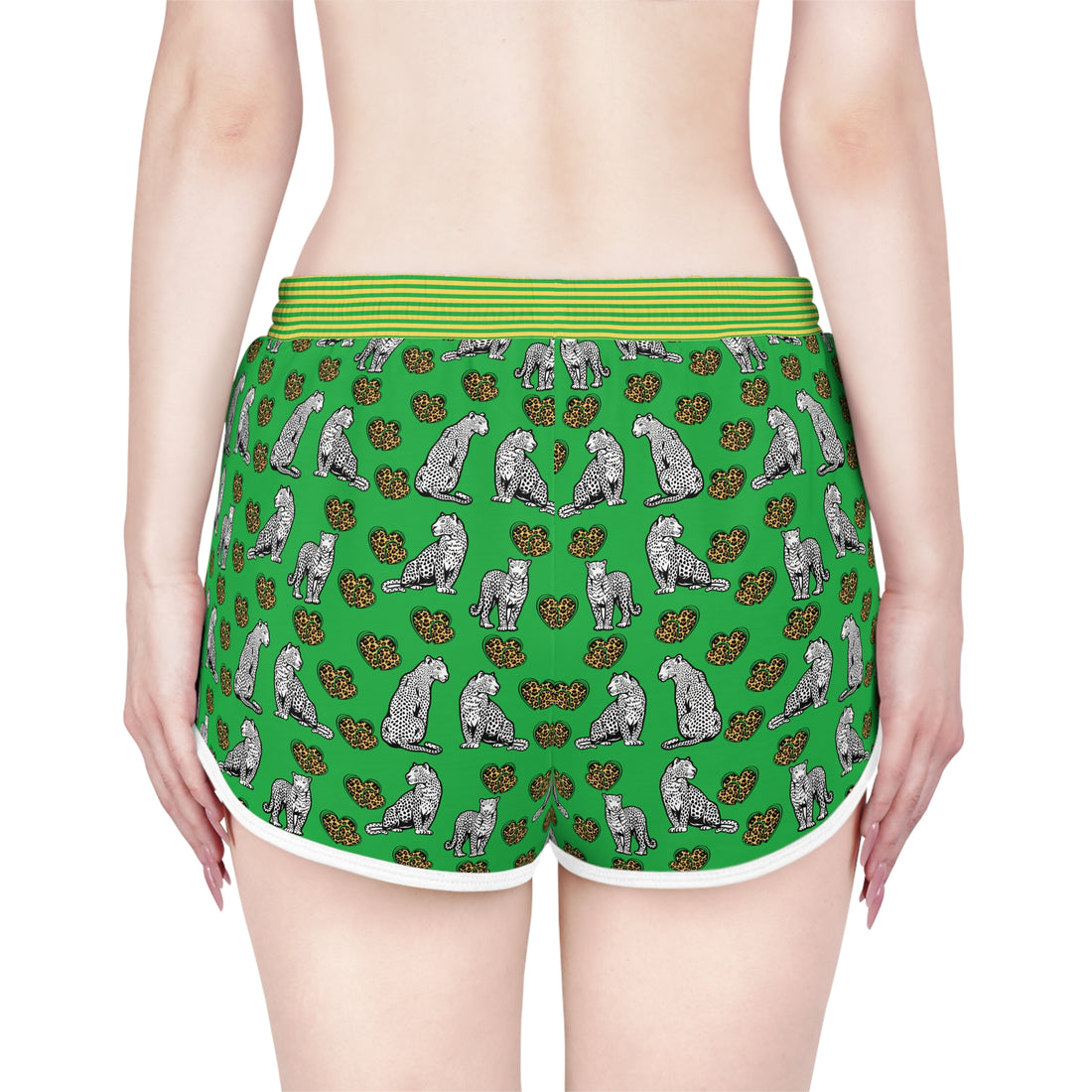 Lawn Green Cheetah Hearts Relaxed Shorts