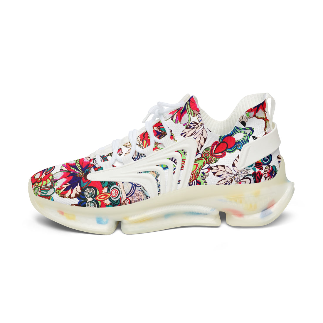 White Floral Pop OTT Women's Mesh Knit Sneakers