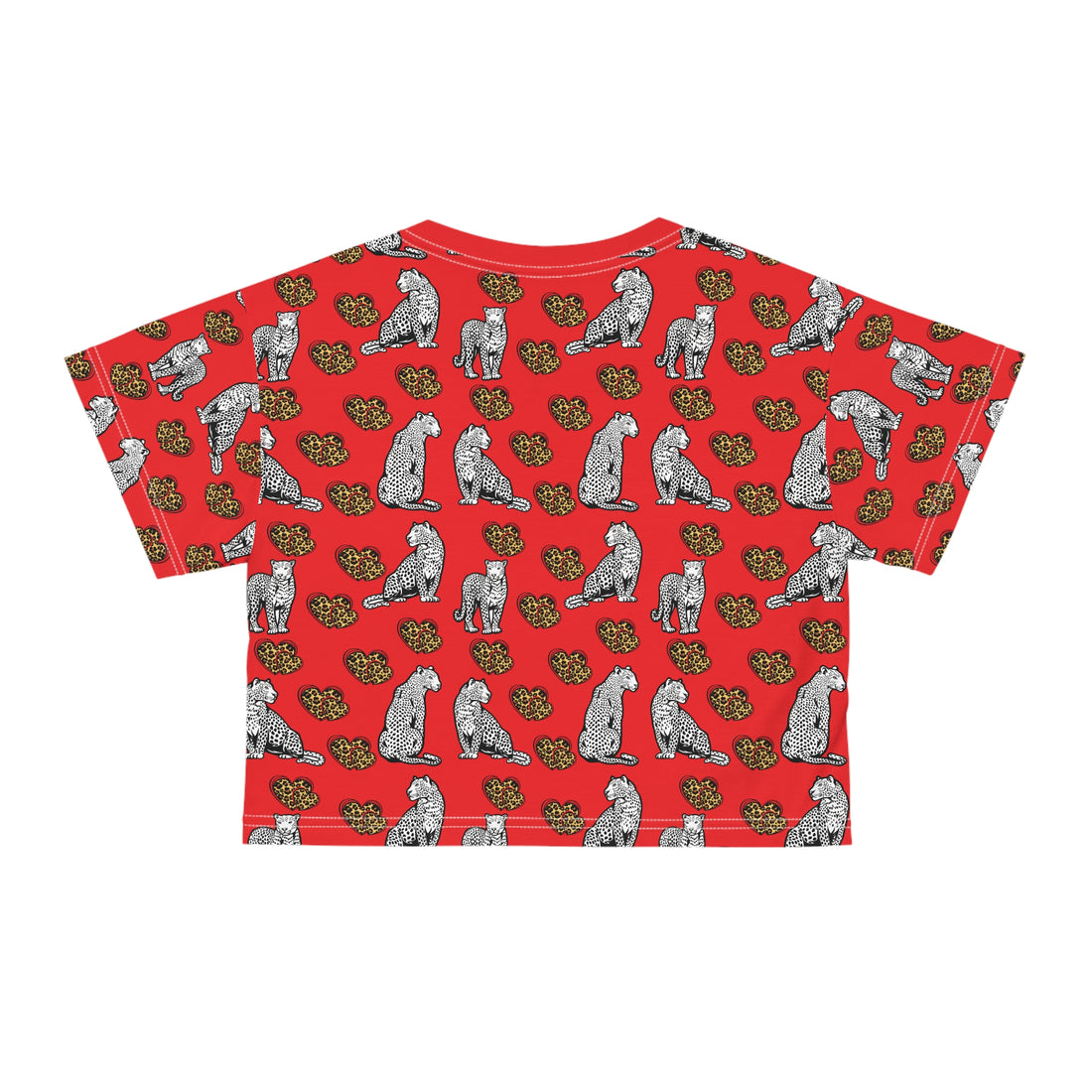 Red Cheetah Hearts AOP Crop Tee