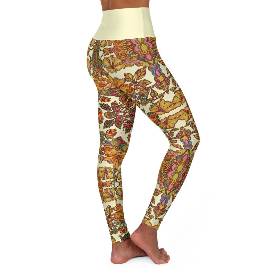 Cream Artsy Floral Yoga Leggings
