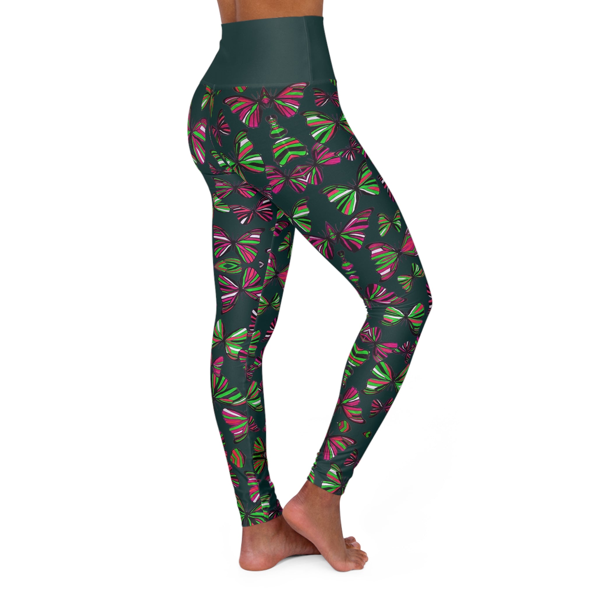 Bottle Green Butterfly Kaleidoscope Yoga Leggings