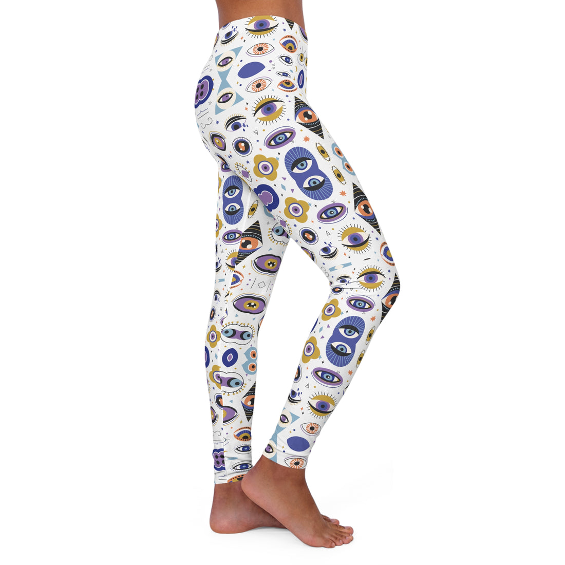 White Abstract Evil Eye Spandex Leggings