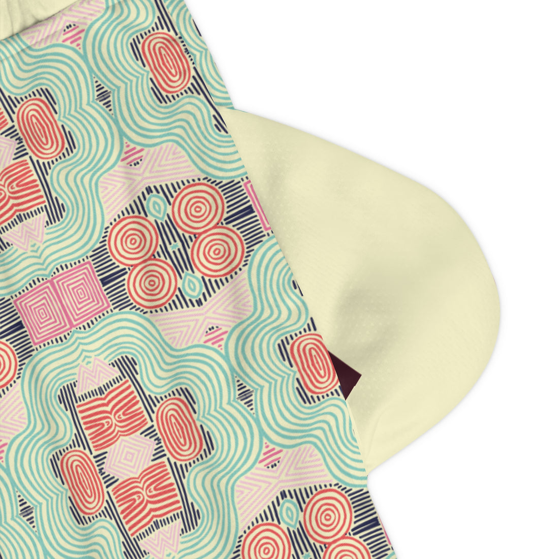 Cream Geometric Print Basketball Rib Shorts (AOP)