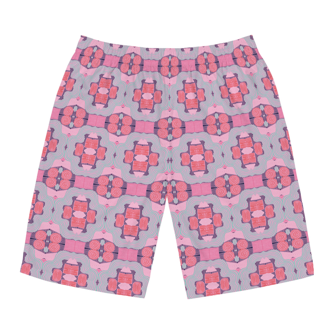 Muted Pink Geometric Print Men's Board Shorts (AOP)