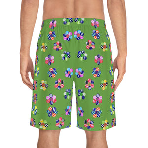 Olive Geo Candy Floral Men's Board Shorts (AOP)