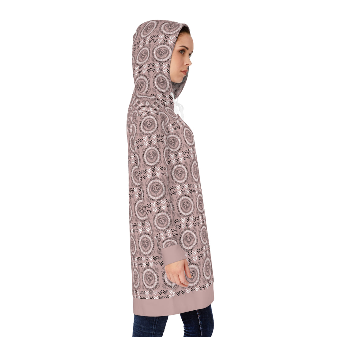 Taupe Geo Lion Head Hoodie Dress (AOP)