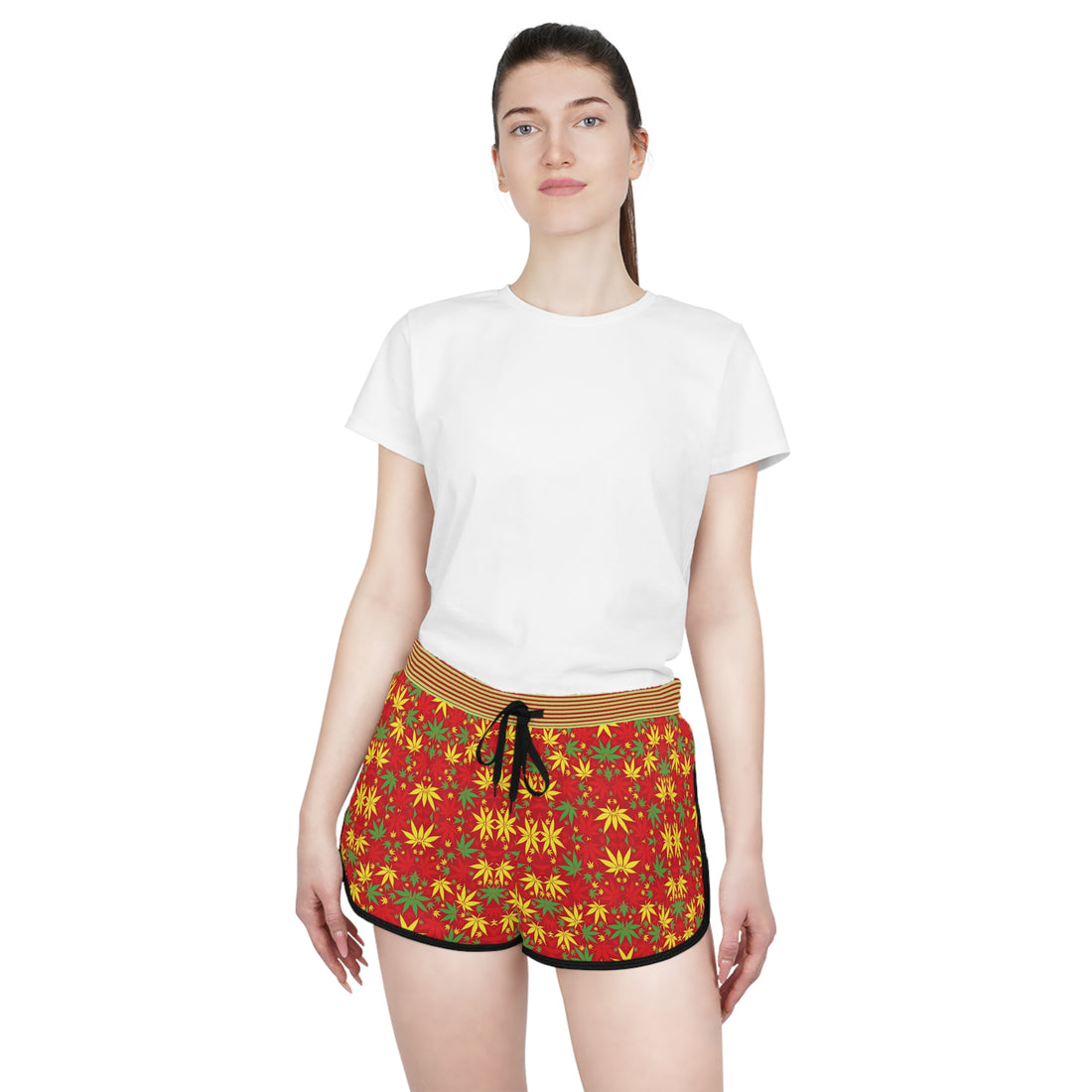Red Tropical Rasta Toned Relaxed Gym Shorts