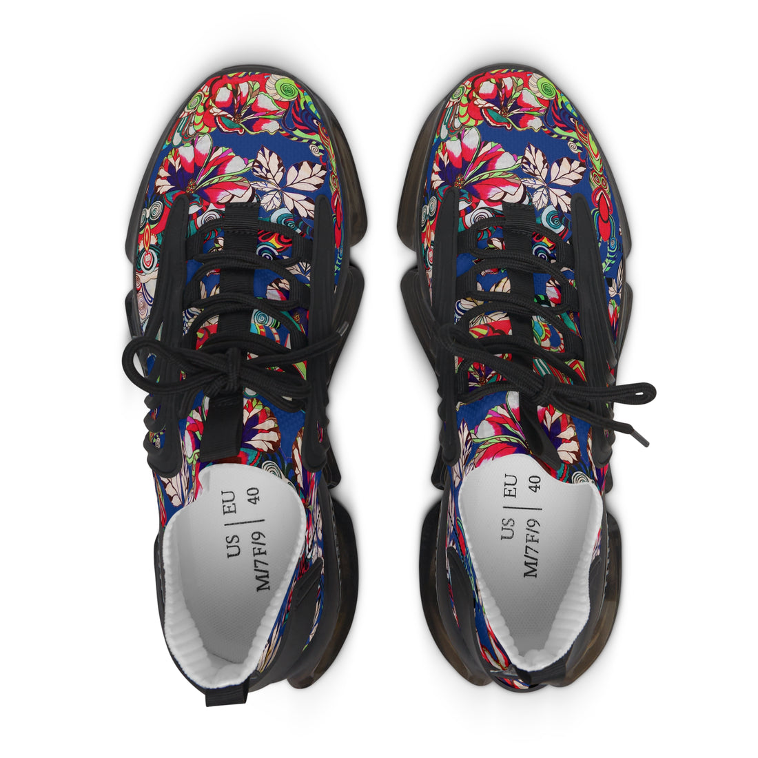 Royal Blue Floral Pop OTT Women's Mesh Knit Sneakers