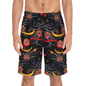Black Wilderness Print Men's Board Shorts (AOP)