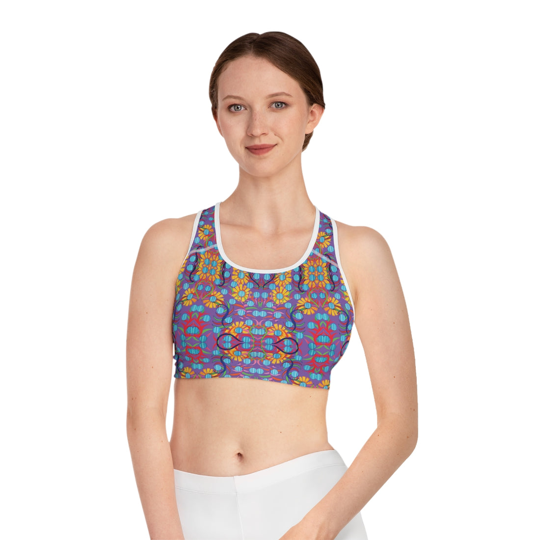 Pearl Purple Sunflower Print Racerback Sports Bra & Yoga Legging