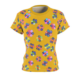 Yellow Candy Floral AOP Women's Cap Sleeves T-shirt