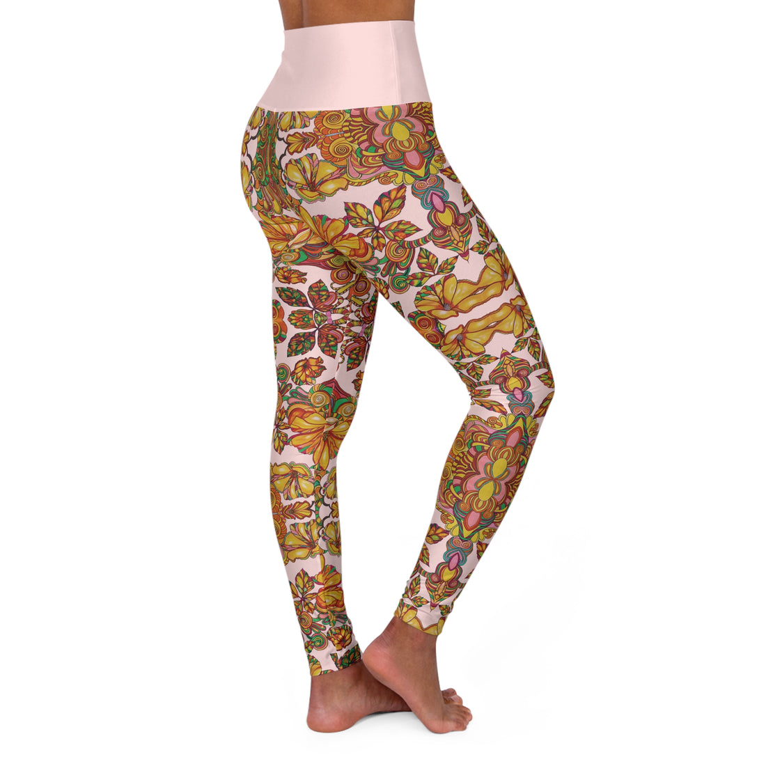 Pale Pink Artsy Floral Yoga Leggings