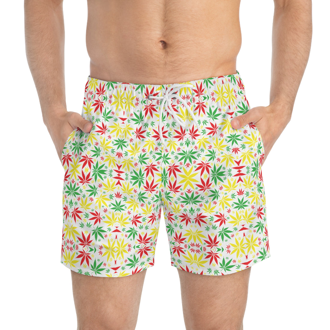 White Tropical Rasta Toned Swimming Trunks