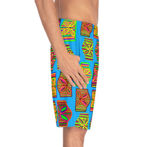 Aqua Deco Print Men's Board Shorts (AOP)