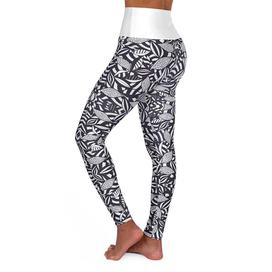 White Tropical Minimalist Yoga Leggings