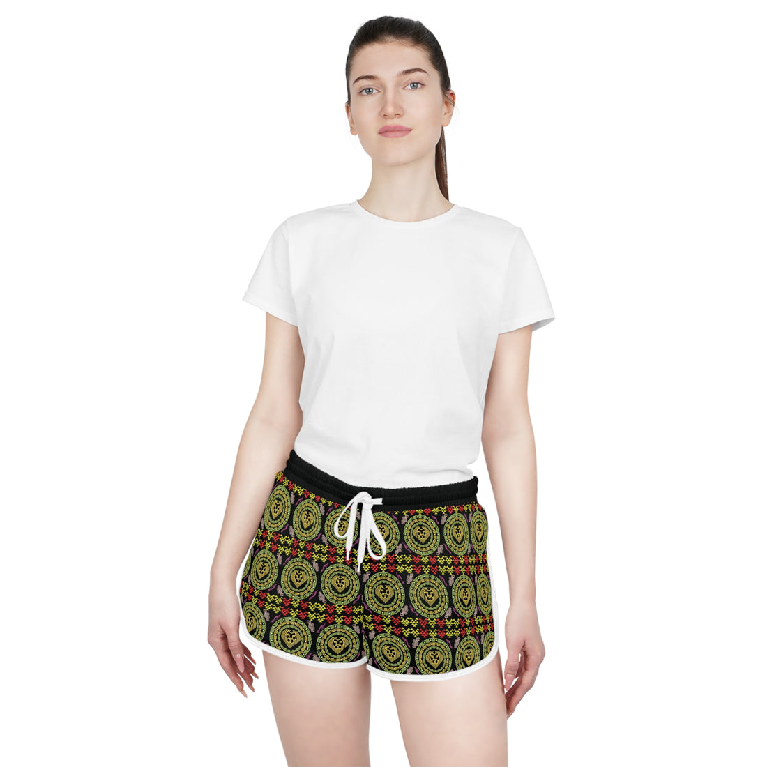 Black Geo Lion Head Relaxed Gym Shorts