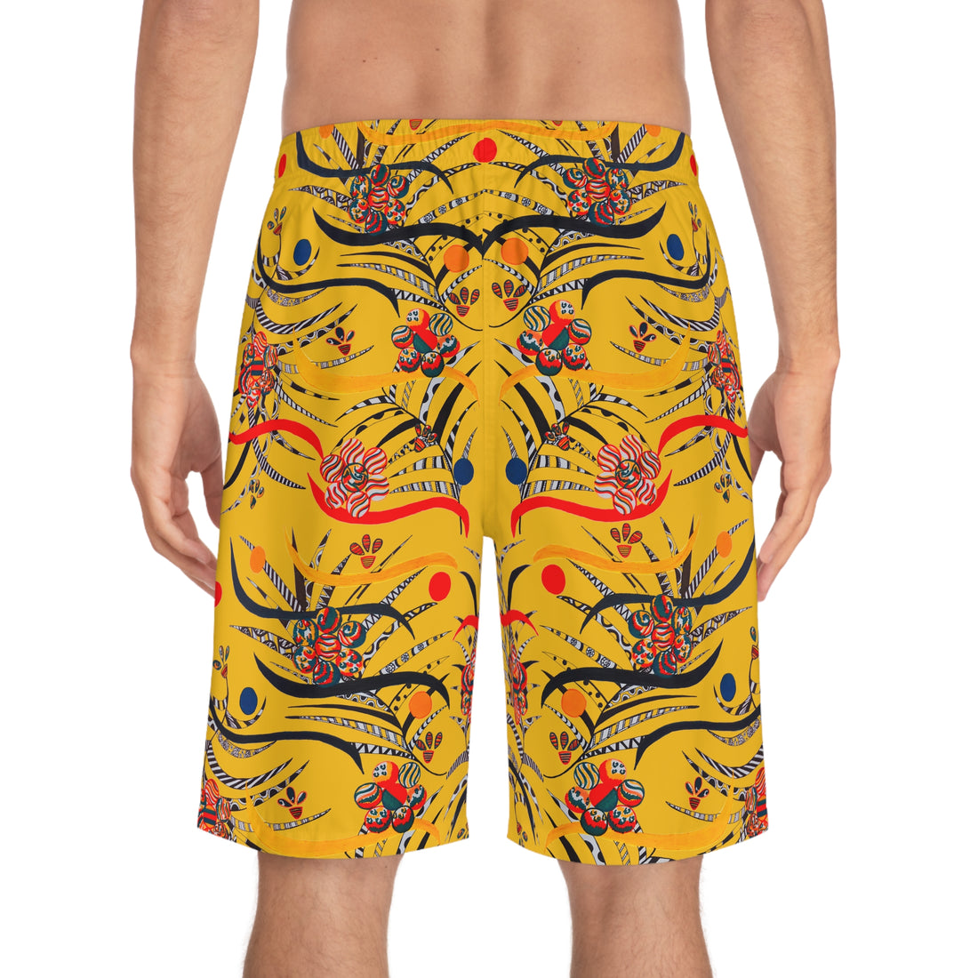 Yellow Wilderness Print Men's Board Shorts (AOP)