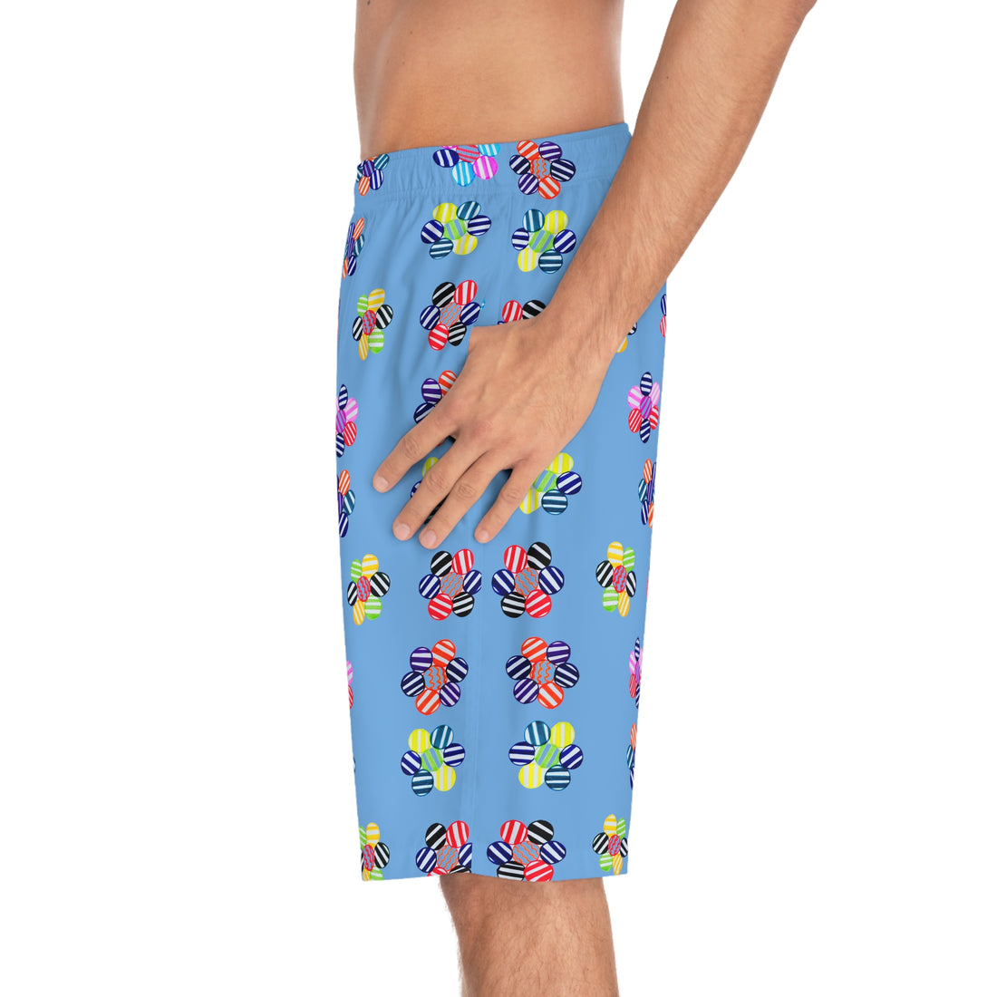 Sky Bluue Red Geo Candy Floral Men's Board Shorts (AOP)