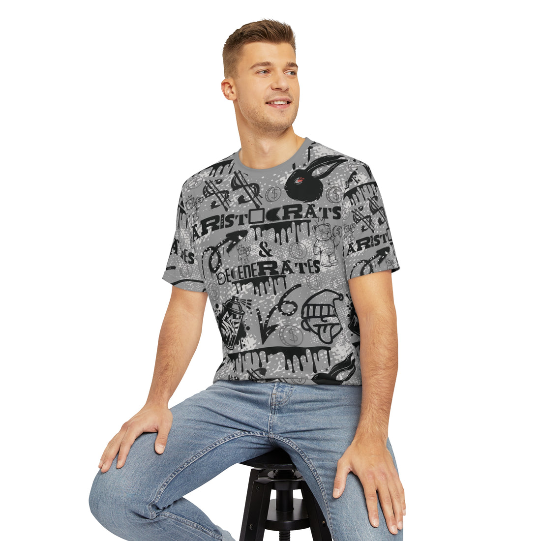 Grey Graphic Polar Men's Polyester Tee (AOP)