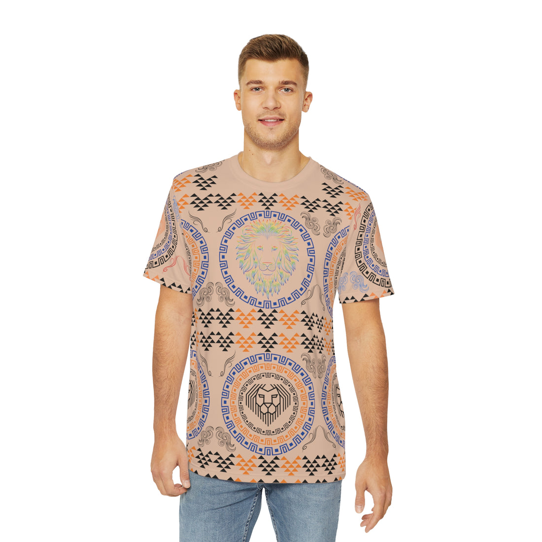 Nude Geo Lion Head Polyester Tee (AOP)