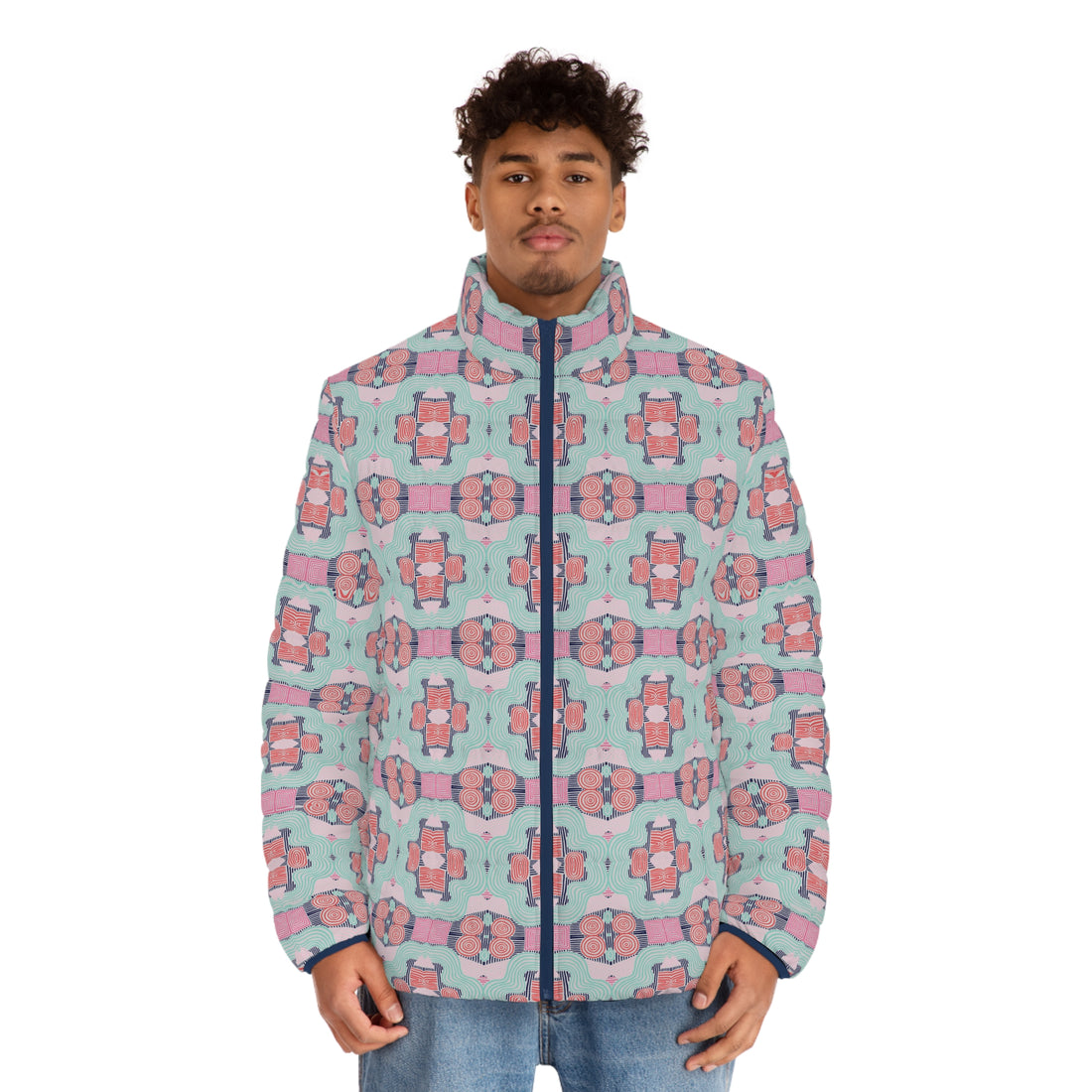 Slate Men's Geometric Print Puffer Jacket