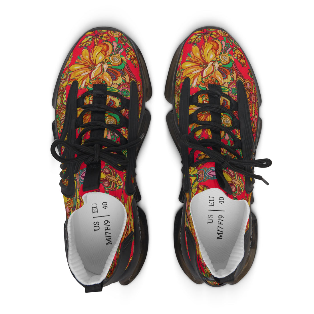 red floral print women's mesh knit sneakers