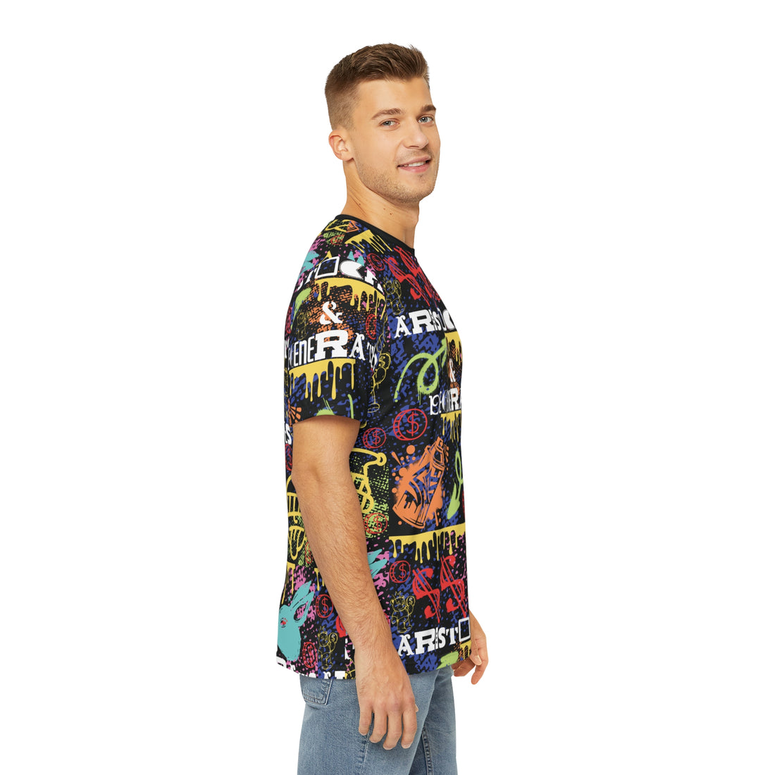 Black Graphic Polar Men's Polyester Tee (AOP)