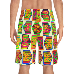 cream men's art deco print board shorts