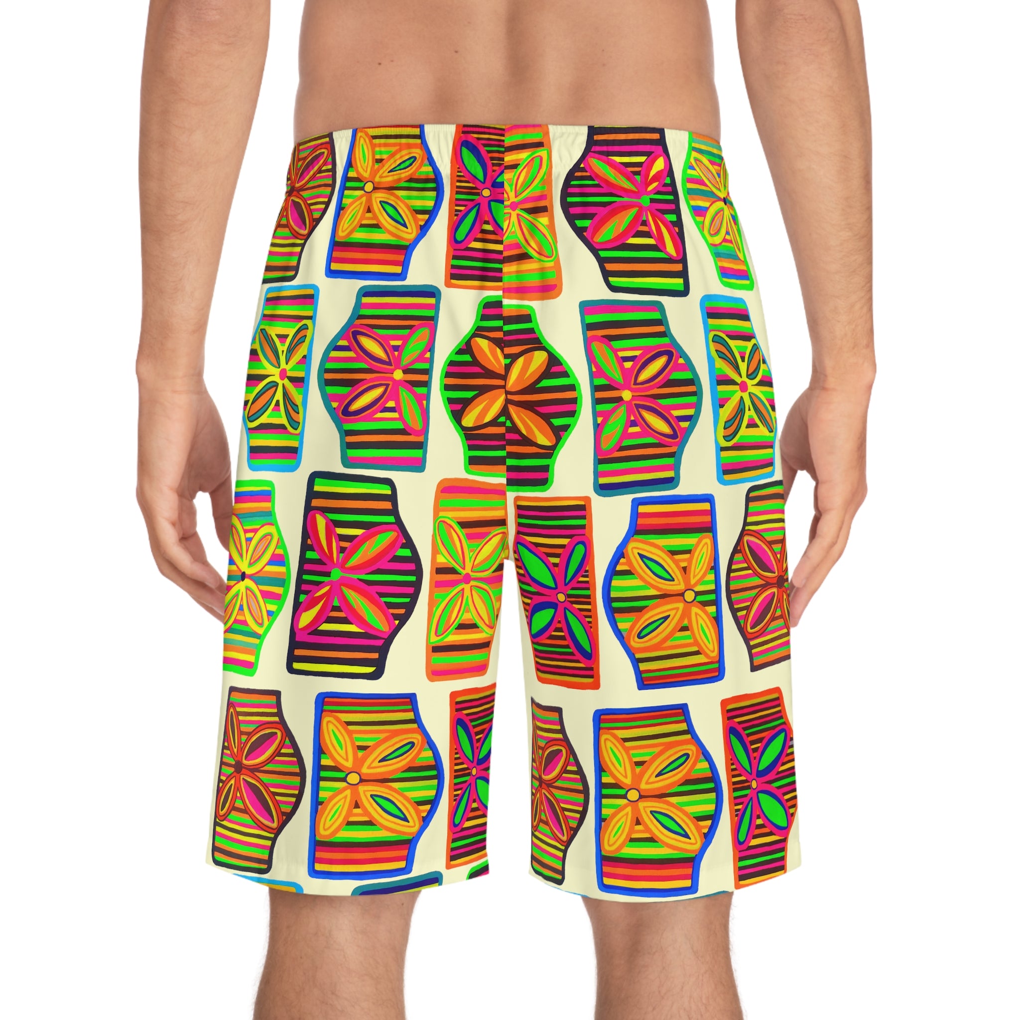 Cream Deco Print Men's Board Shorts (AOP)