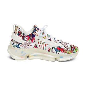 White Floral Pop OTT Women's Mesh Knit Sneakers