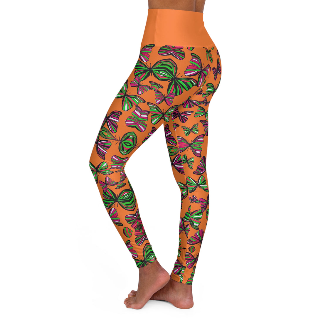 Peach Butterfly Kaleidoscope Yoga Leggings