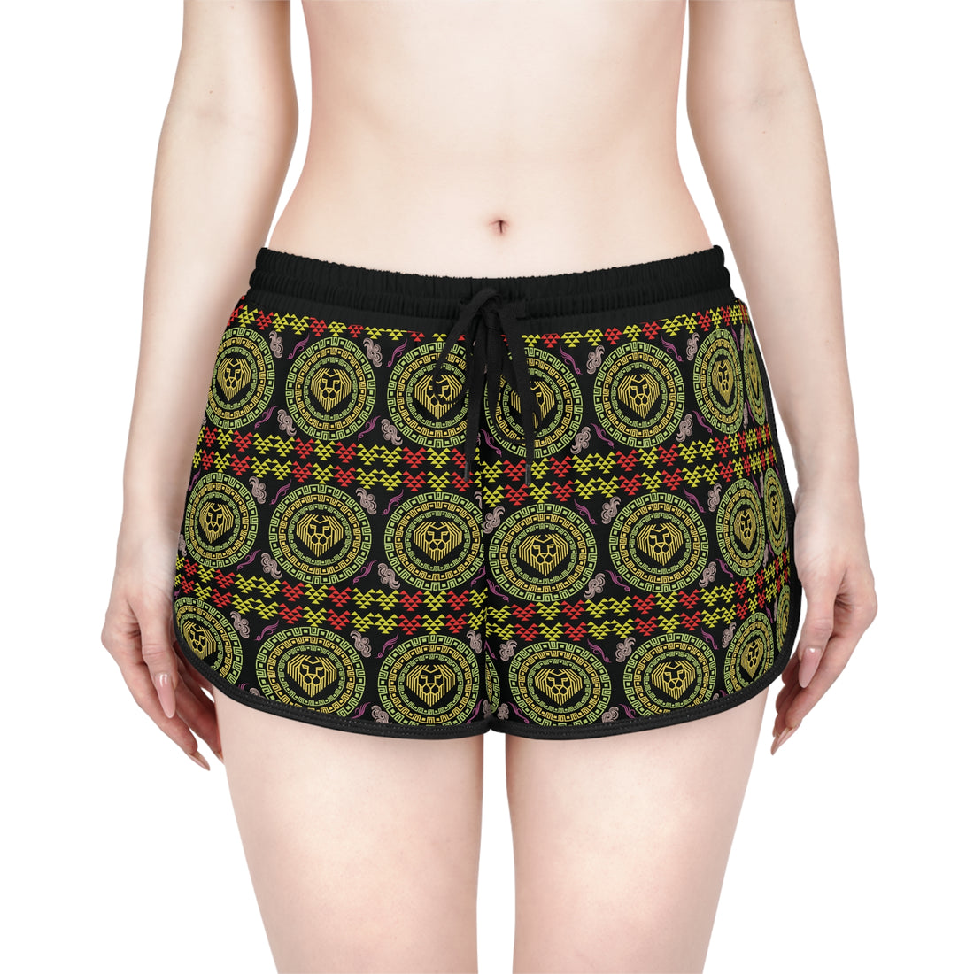 Black Geo Lion Head Relaxed Gym Shorts