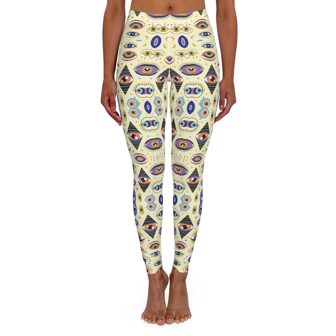 Cream Abstract Evil Eye Spandex Leggings