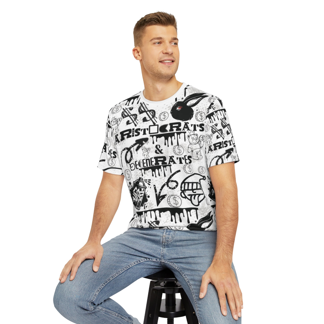 White Graphic Polar Men's Polyester Tee (AOP)