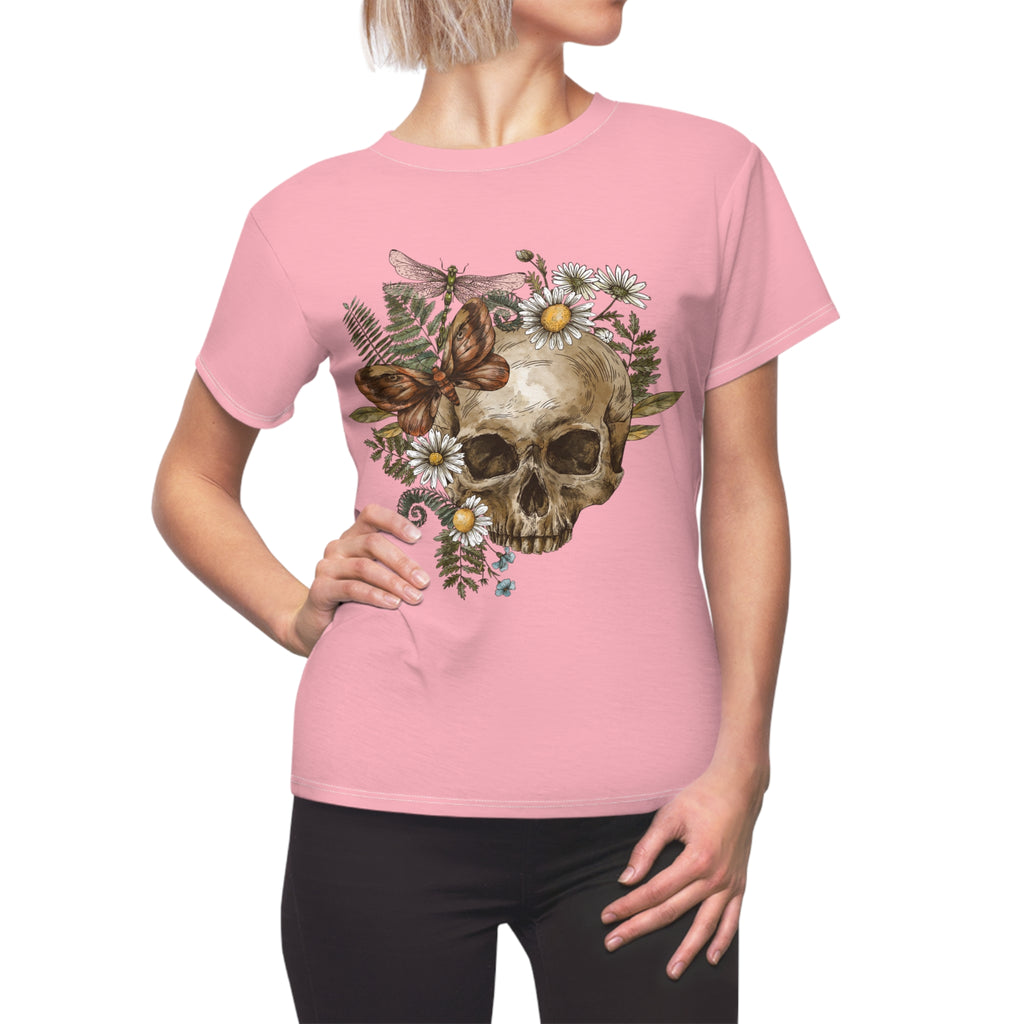 blush skull, floral & butterfly vintage print t-shirt for women