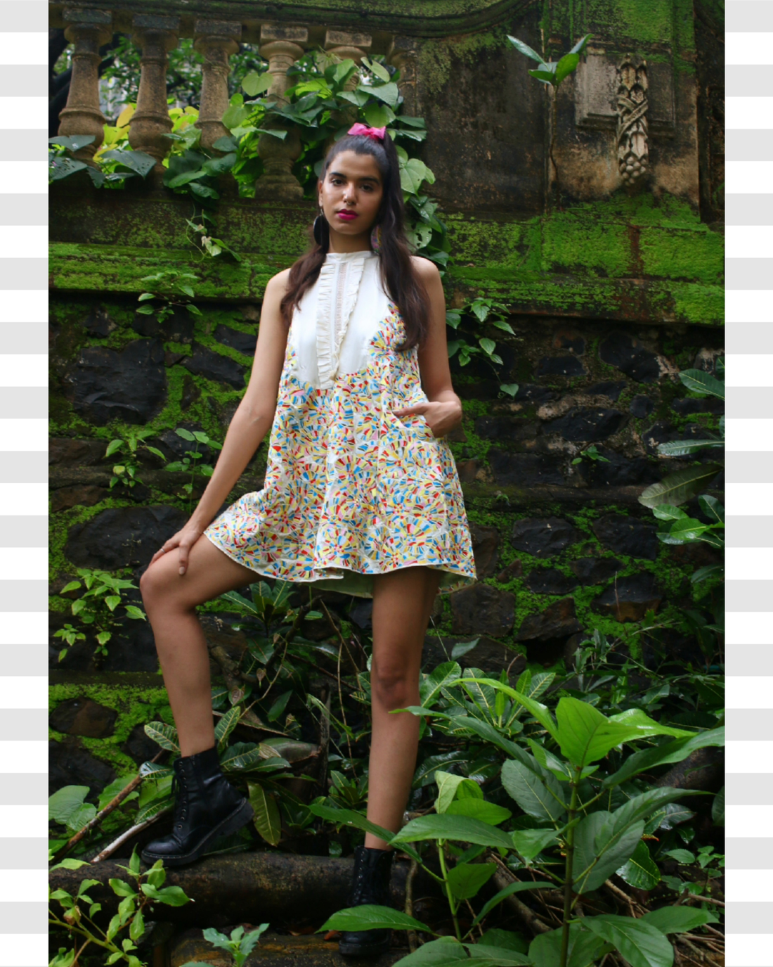 Floral Embroidered Cutwork Trapeze Dress