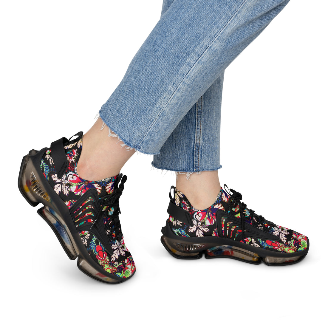 Black Floral Pop OTT Women's Mesh Knit Sneakers